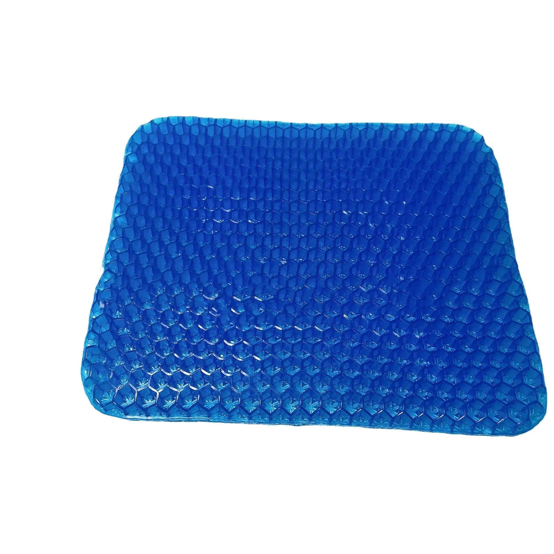 Grey honeycomb gel seat cushion with removable cover, shown on a wooden chair.