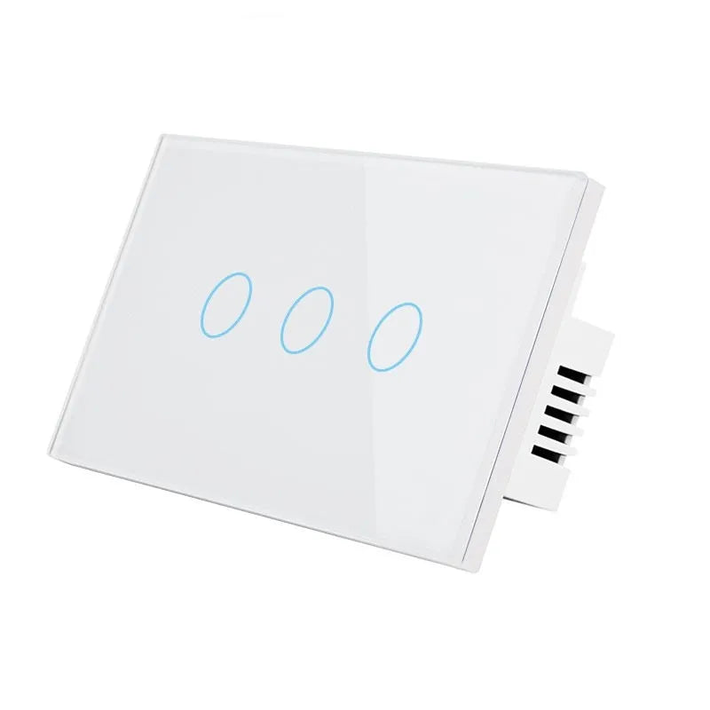 2-gang glass touch light switch with tempered glass panel and RF remote control