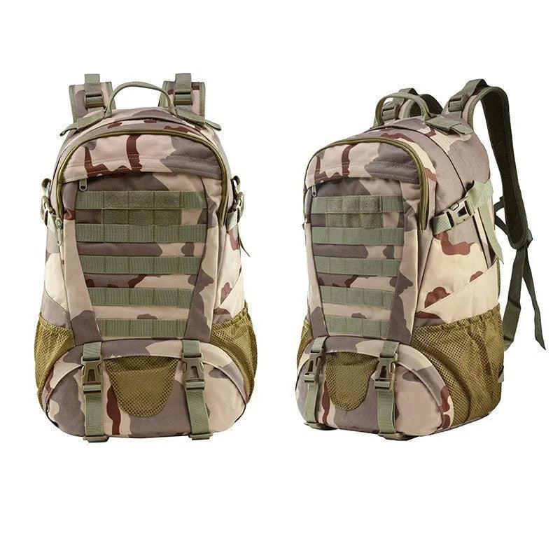Green Oxford cloth mountaineering backpack with air pillow belt, shown with a large main compartment.