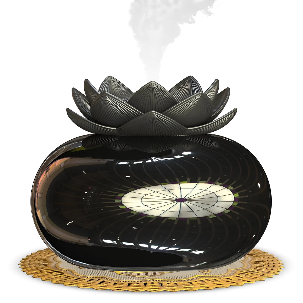 Pure black USB-powered aromatherapy humidifier with round design and ultrasonic mist output
