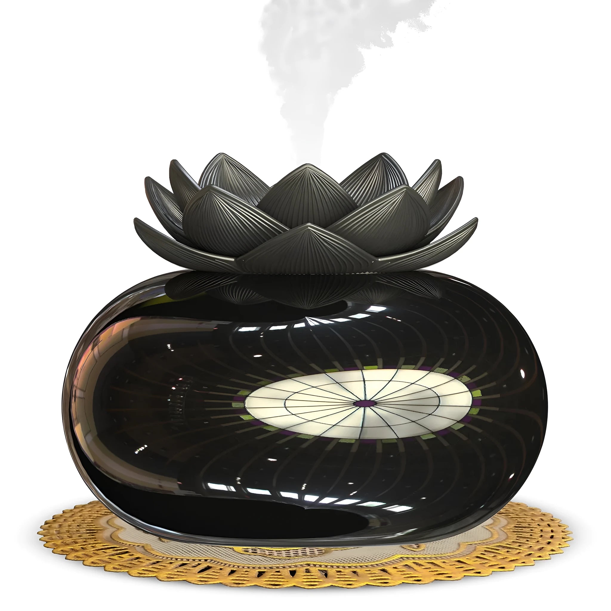 Pure black USB-powered aromatherapy humidifier with round design and ultrasonic mist output