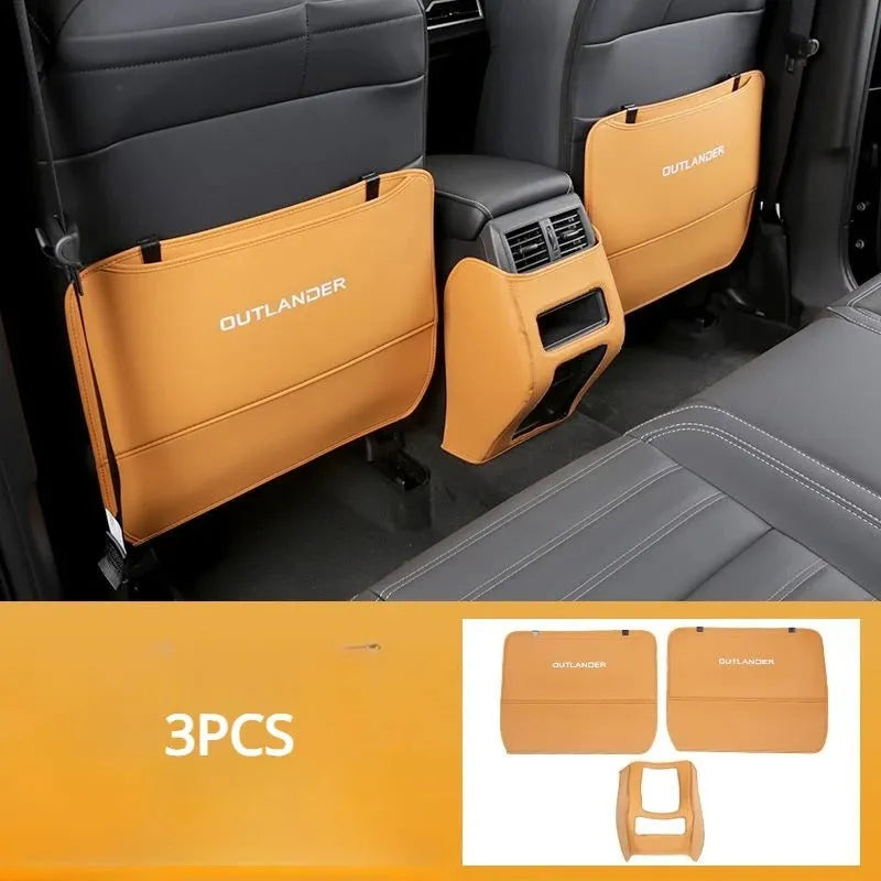 Set of three leather anti-kick pads for 2023 Mitsubishi Outlander seat and door armrest protection.