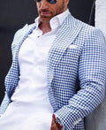 Men's slim fit British style suit jacket with two-button front and top stitching pockets