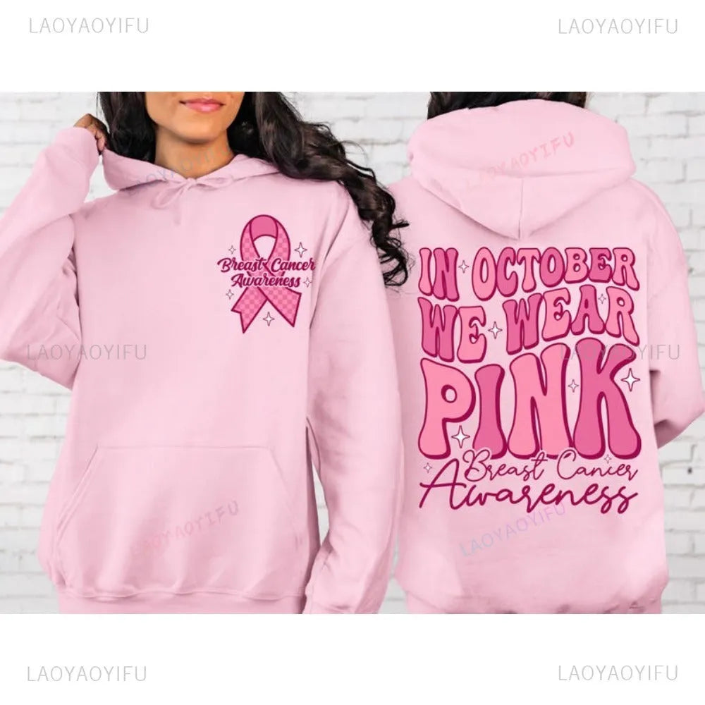 Breast Cancer Awareness retro design hoodie with side pocket in multiple colour options