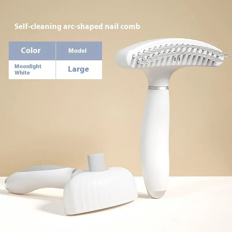 Stainless steel dog grooming comb with double-row teeth in light blue or white colours