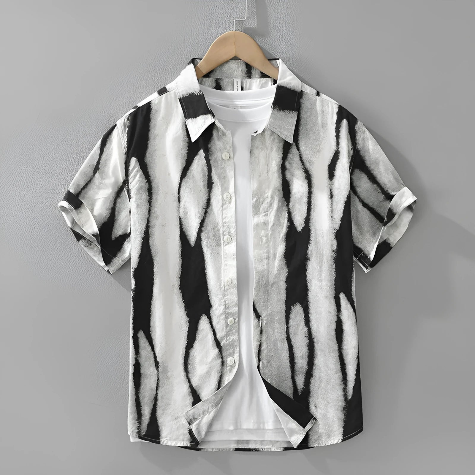 Retro striped short sleeve cotton cardigan shirt in black and brown colours