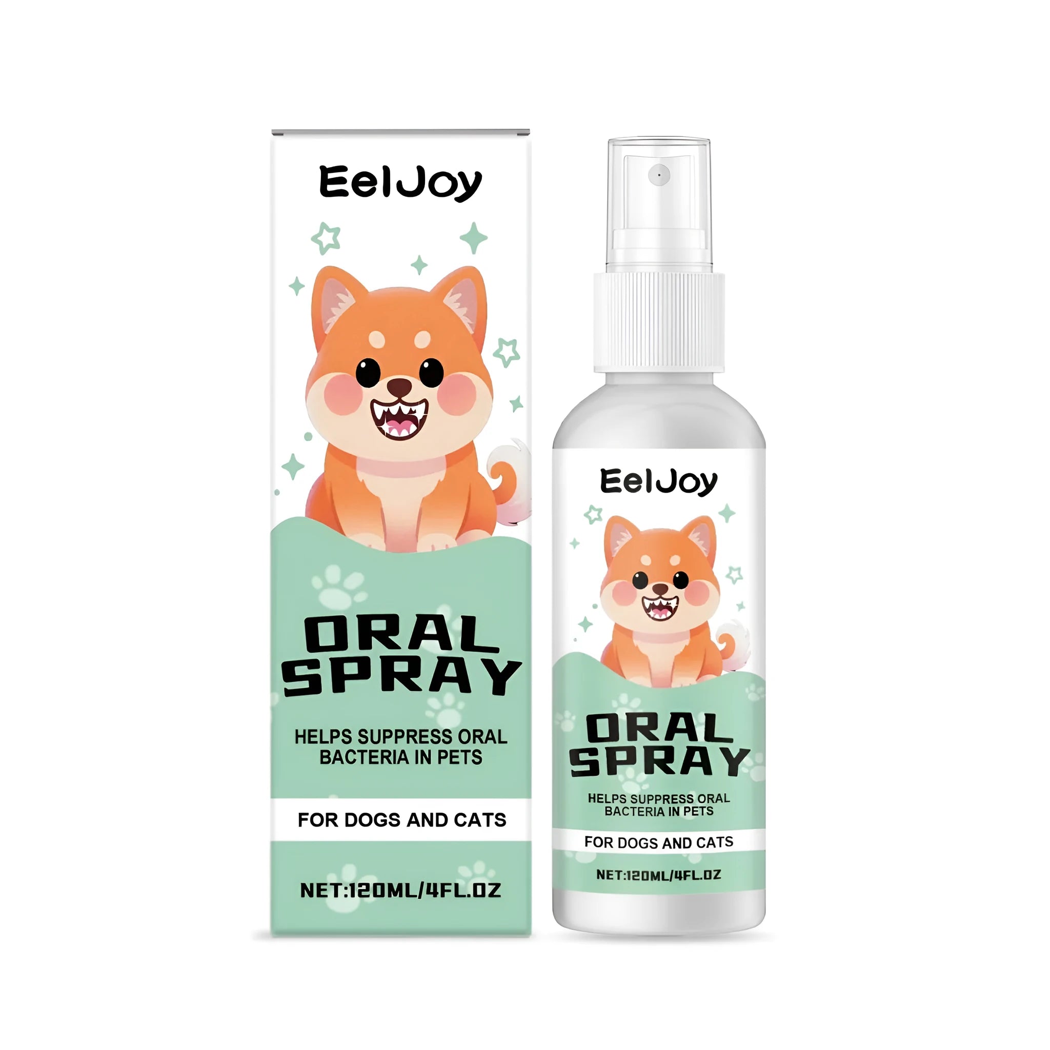 120ml bottle of pet oral spray with chlorhexidine and mint extract for dog and cat dental hygiene.