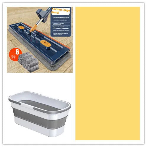 Large flat mop with stainless steel handle and 360 rotating head for hard floor cleaning