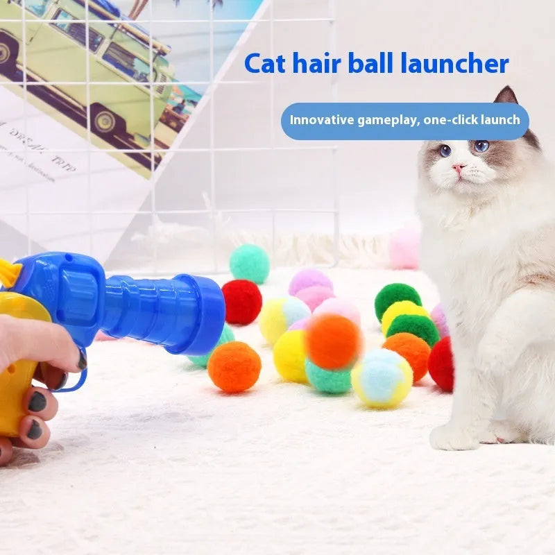 30cm pet toy launcher with soft plush balls for cats and dogs