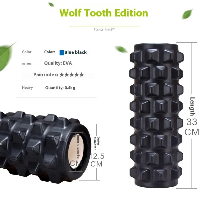 Black 33cm foam roller with six gear massage accessories for fitness recovery