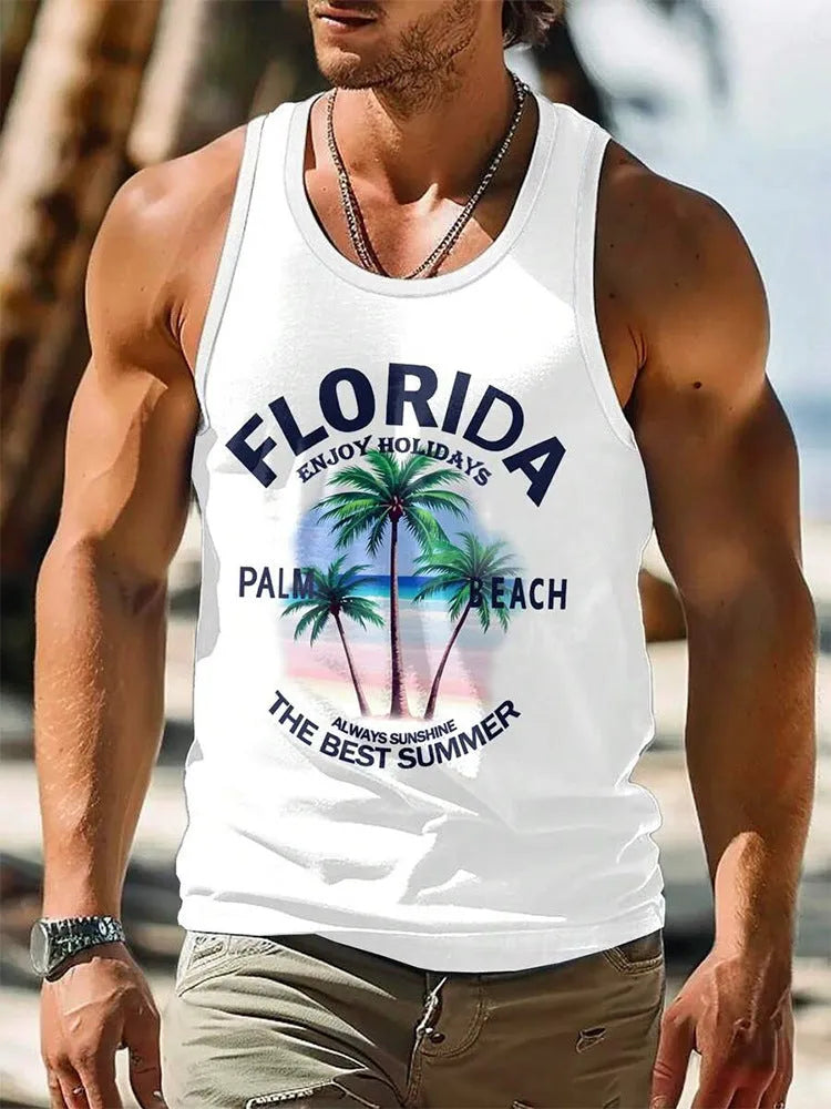 3D printed men's sleeveless vest in solid color Hawaiian style made of pinhole cloth fabric