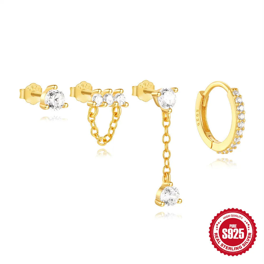S925 sterling silver clover petal earrings with electroplated gold finish and geometric simple style for women