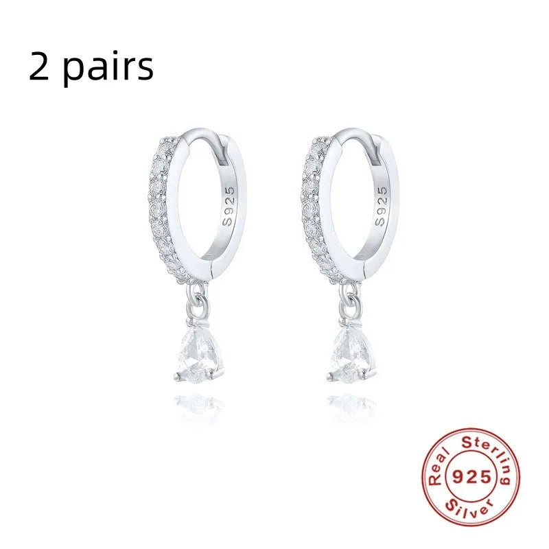 S925 sterling silver geometric water drop earrings with electroplated gold or silver finishes and gemstone options