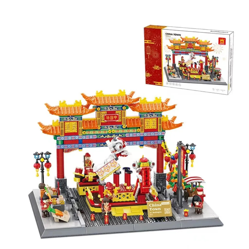 Wange plastic building block set with over 800 pieces for constructing landmark models including Big Ben and the Statue of Liberty.