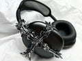 Gothic resin headphone cover for Apple AirPods Max in silver and gunmetal finishes