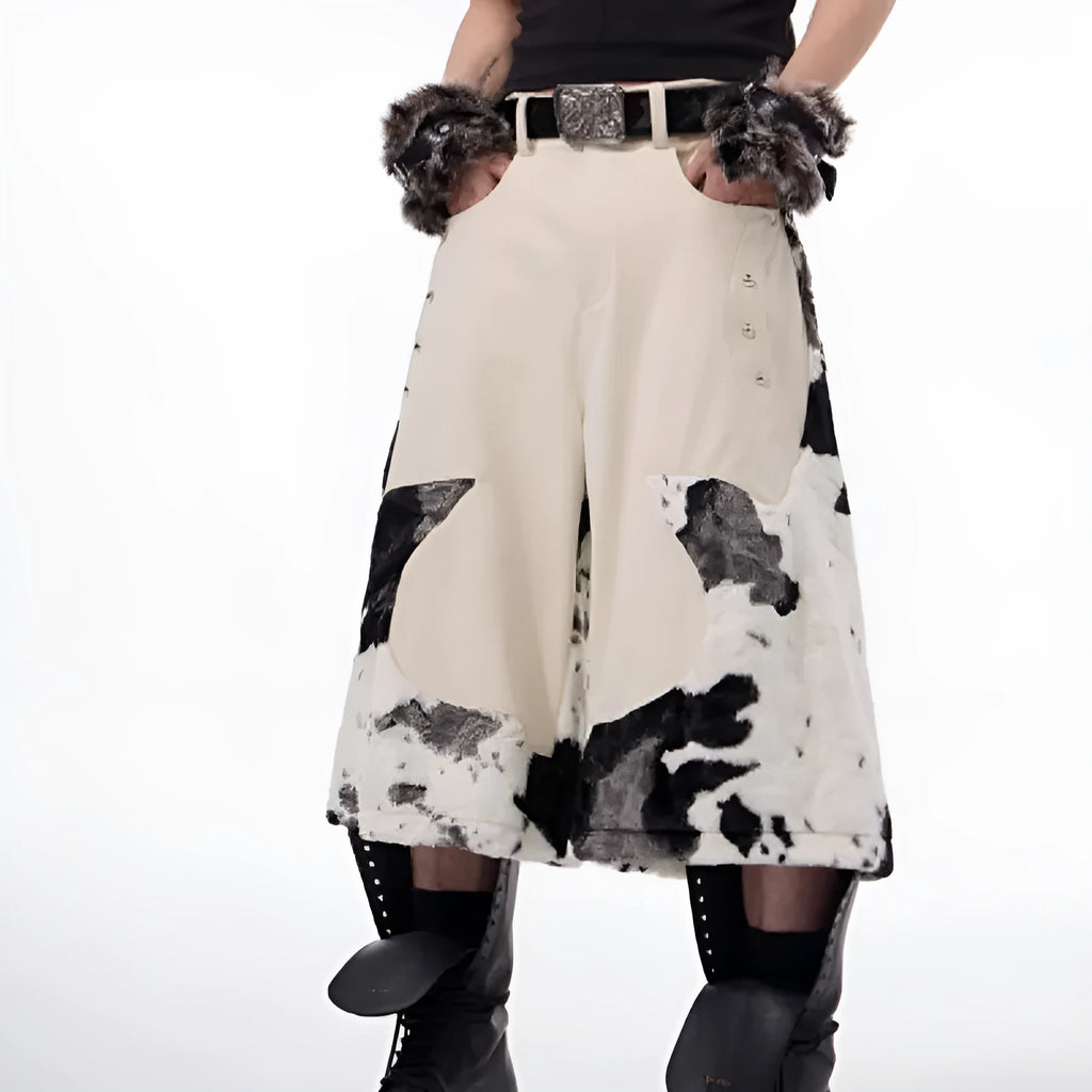 Women's milk fibre fur cropped pants in a patterned design with a youthful trendy style.