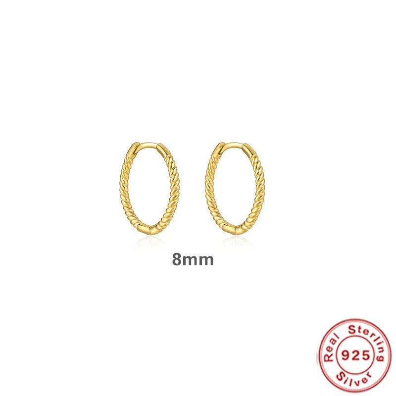 S925 sterling silver twisted string round ring earrings in gold or platinum colour