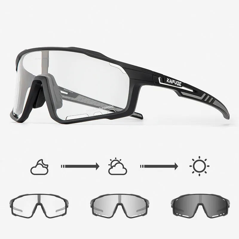 Photochromic cycling sunglasses with a semi-rimless TR90 frame, shown in one of multiple available colours.