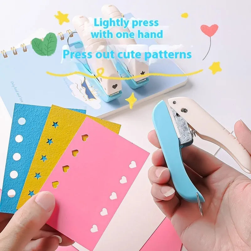 Small manual embossing punching machine with love, star, and round pattern dies for paper crafts.