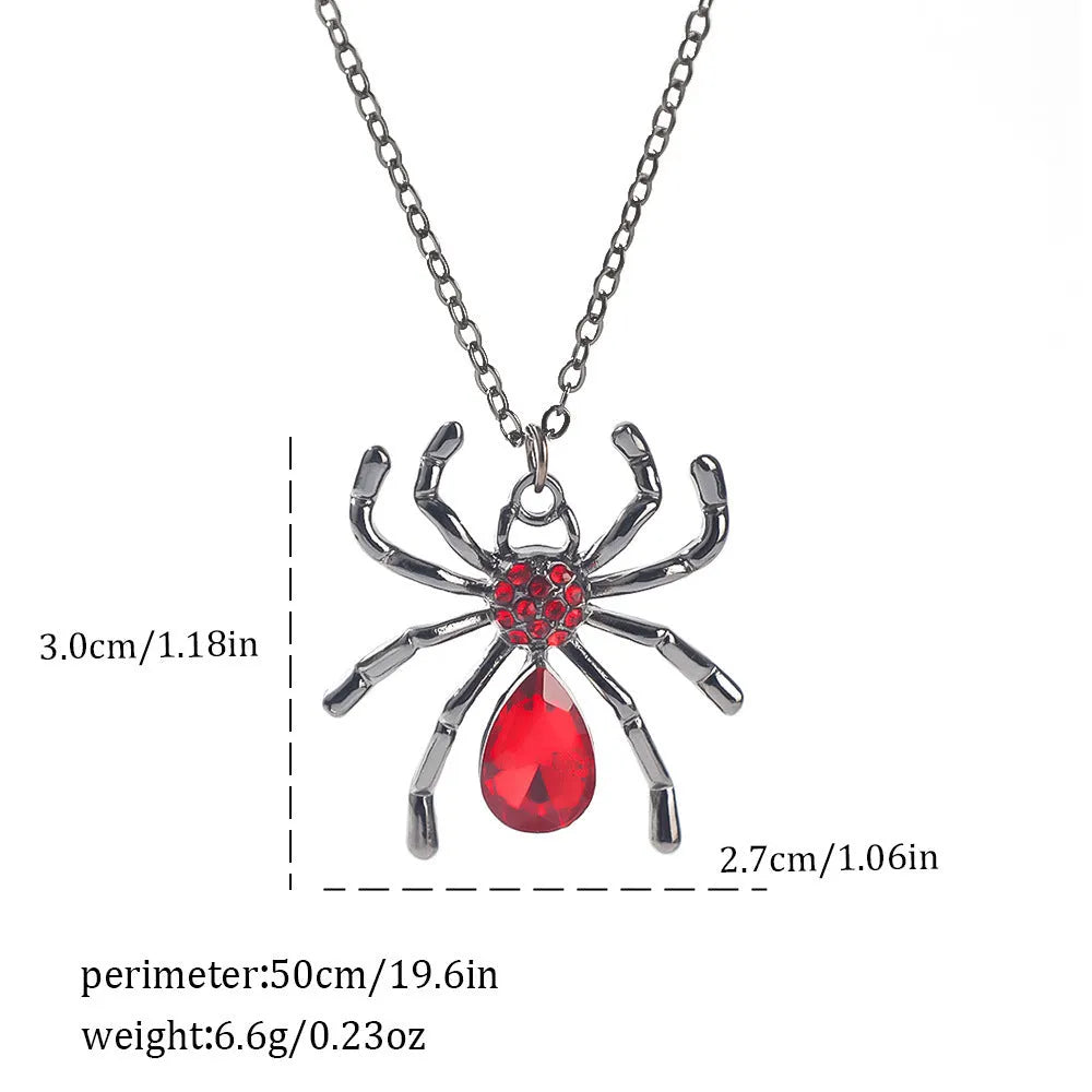 Dark style Halloween necklace for women with a choice of alloy bat, spider, or cross pendants on a chain.