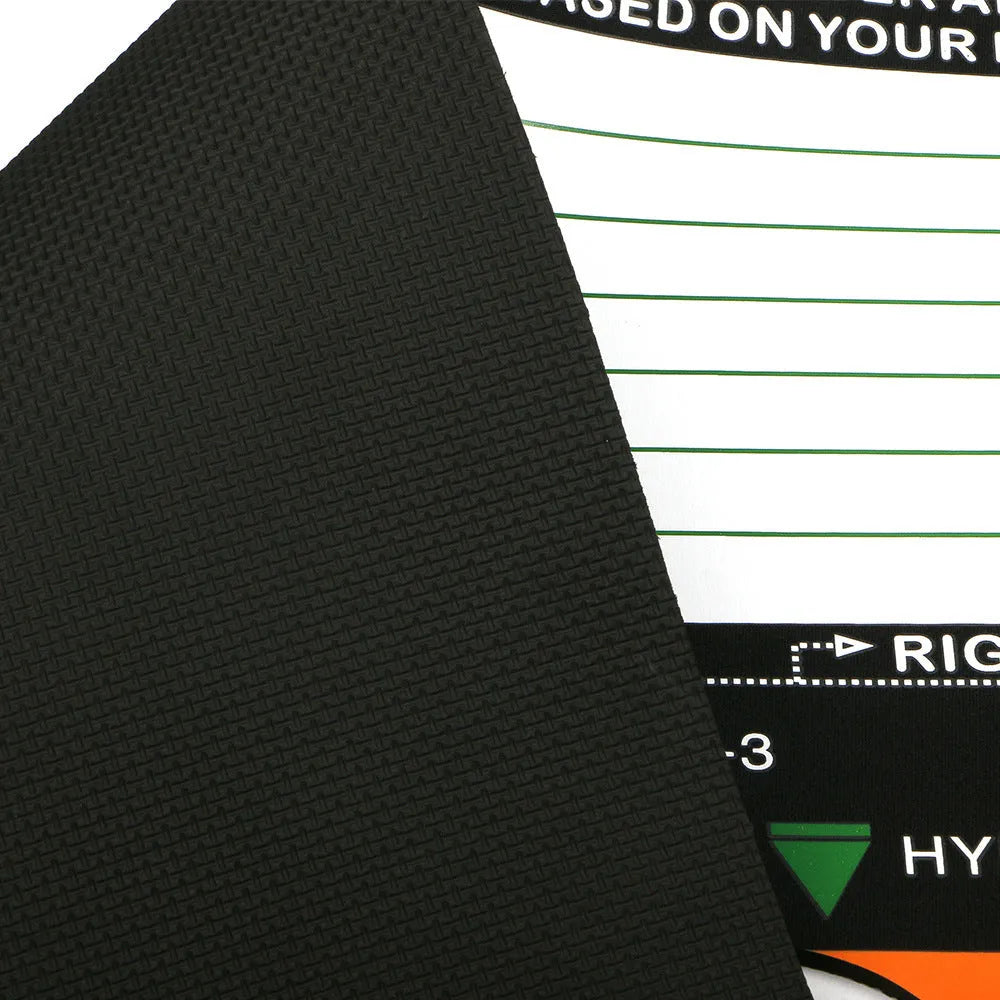 Black neoprene golf swing posture training pad for stance alignment practice.