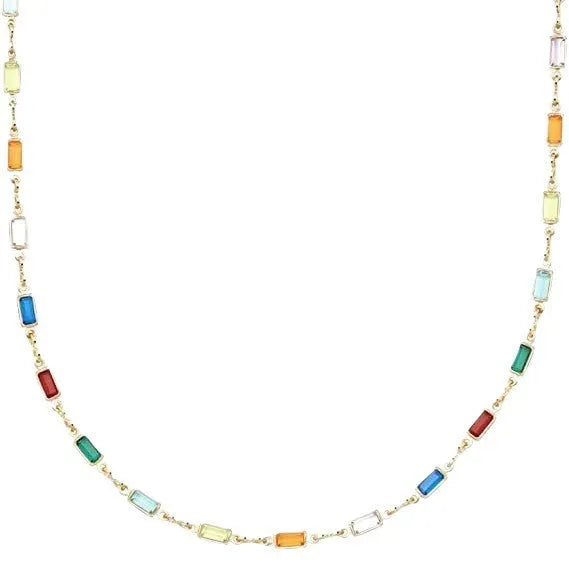 Geometric glass pendant necklace on alloy chain with adjustable 41-50cm length