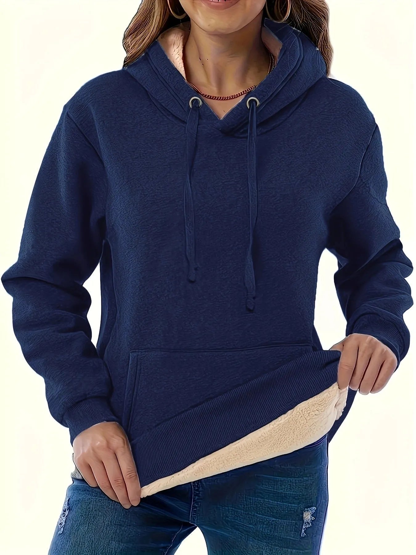 Women's thick pullover hoodie with 3D pattern in black, grey, red or navy featuring long sleeves and hood