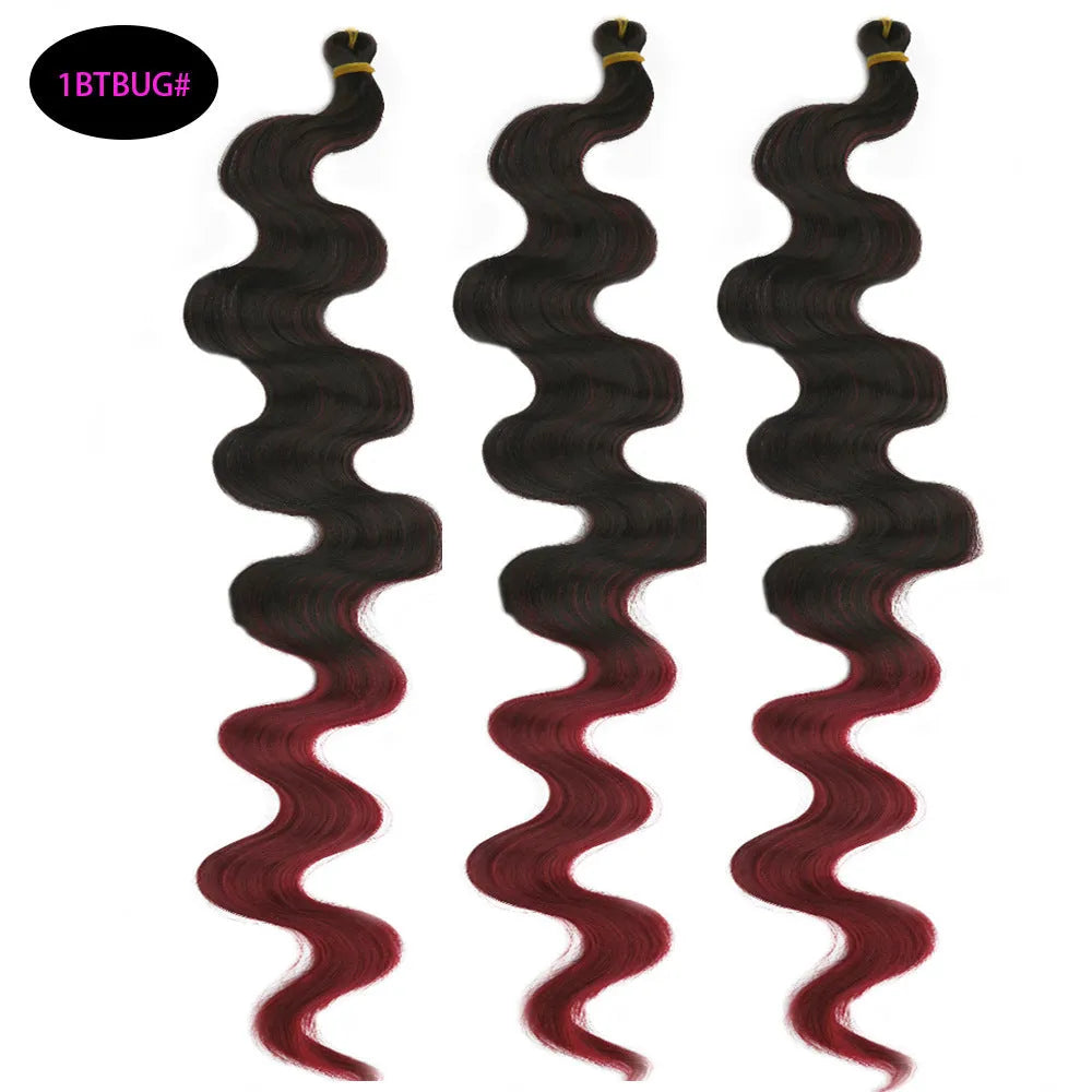 24-inch wine red synthetic wig with big wave texture and crochet braid base