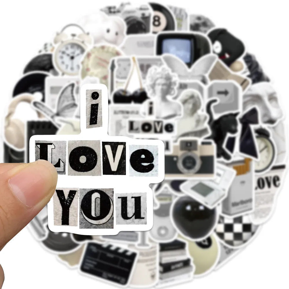 61 black and white simple style PVC waterproof stickers for laptops and phones
