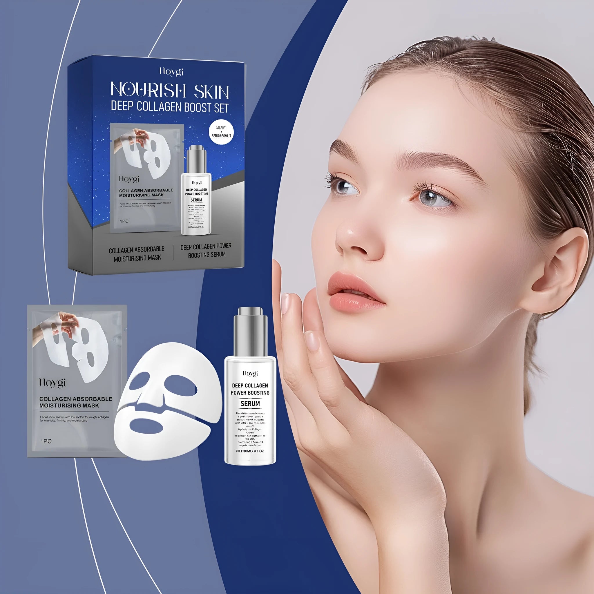 Collagen moisturising sheet mask and 30ml essence bottle skincare set