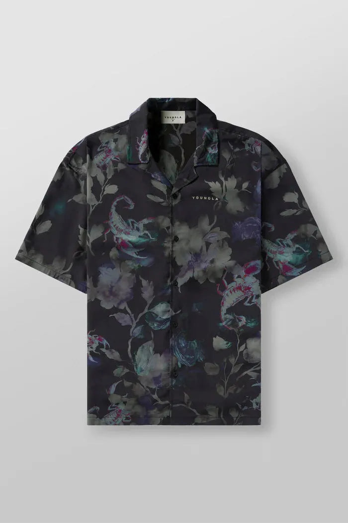 Men's printed flower pattern short sleeve top in polyester fabric with loose casual fit