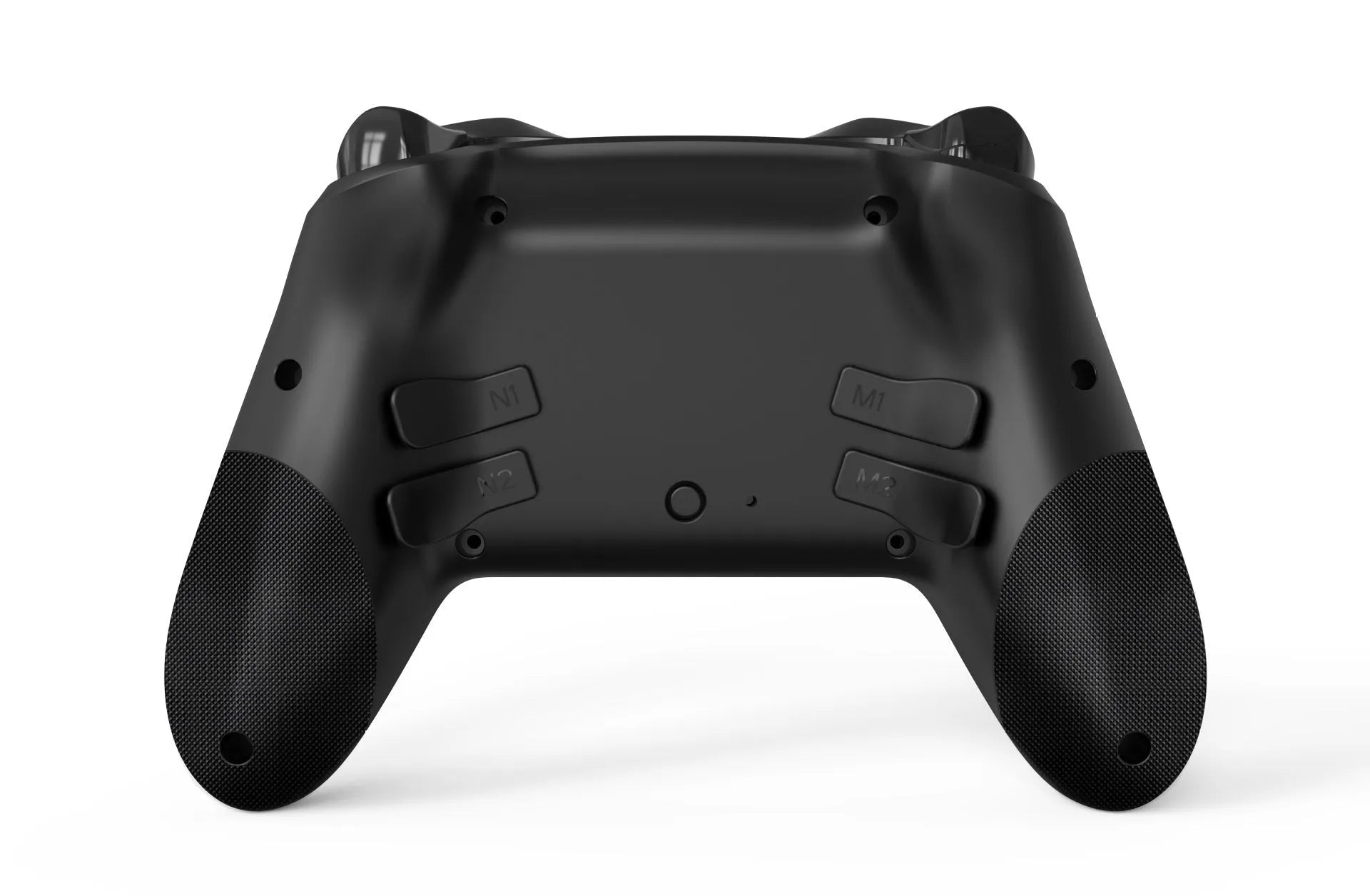 Black wireless game controller with leather pattern grip for Nintendo computer and mobile phone gaming
