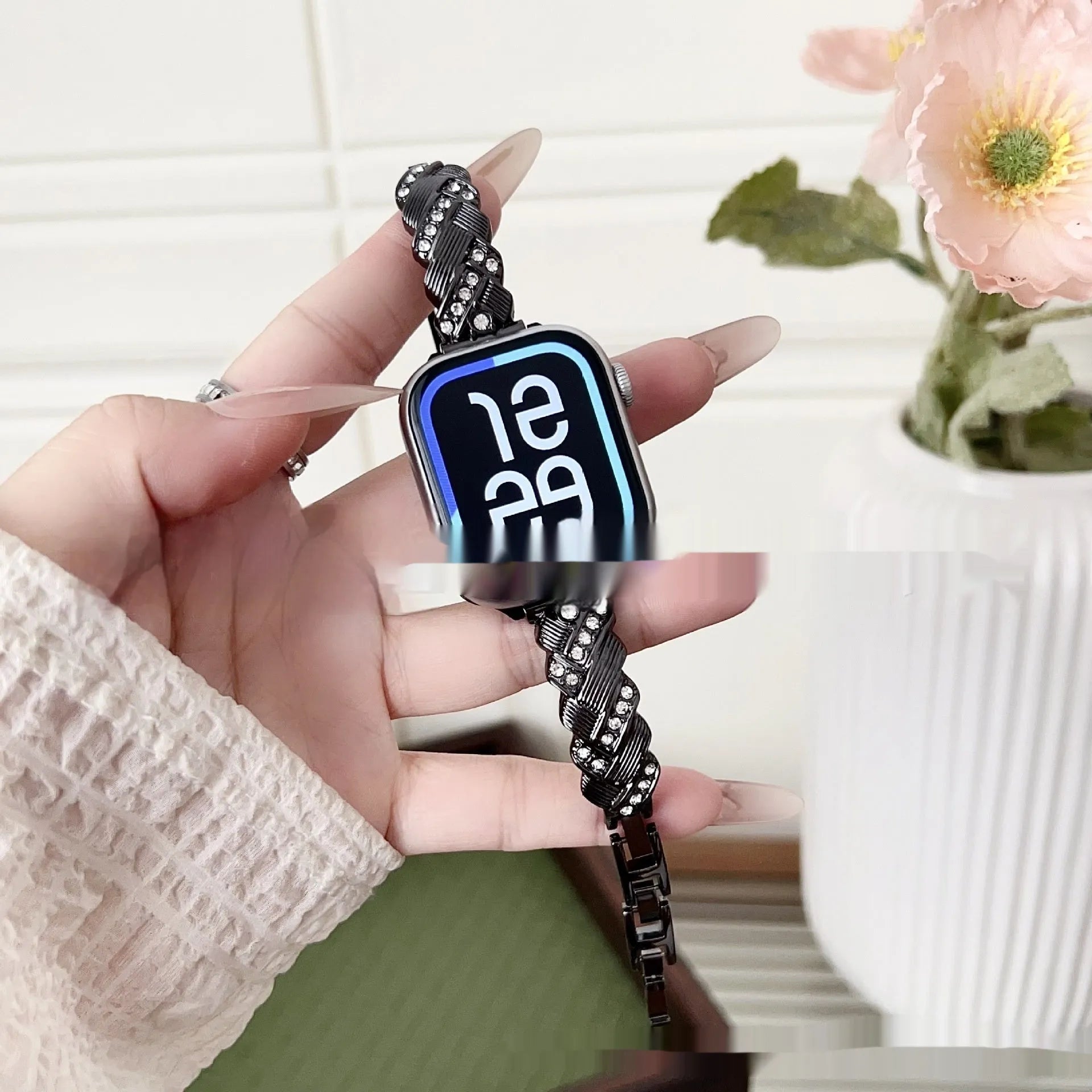 Zinc alloy Apple Watch strap with twist diamond design in multiple colour options.