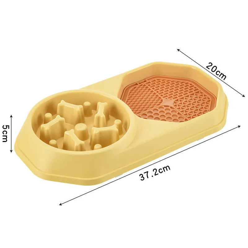 Blue slow feeder dog bowl with puzzle ridges and non-slip base for small medium dogs.