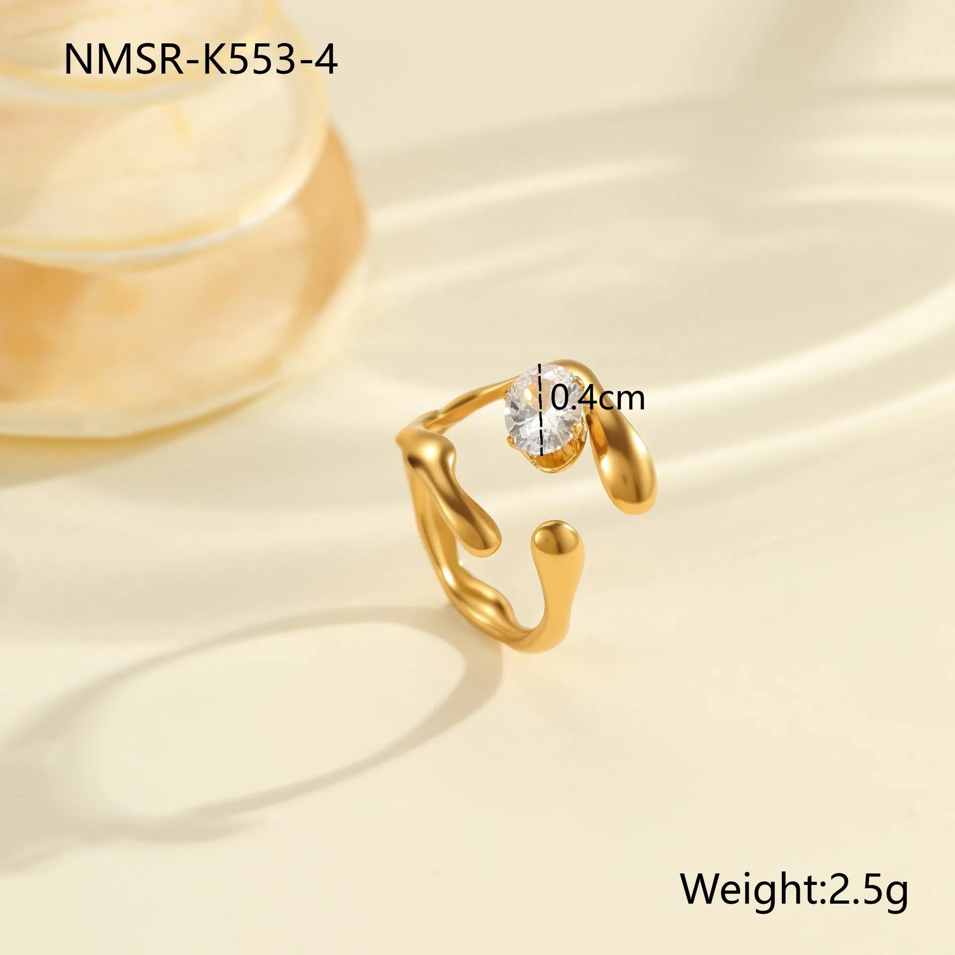 Women's stainless steel geometric zircon ring with open mouth free-size design