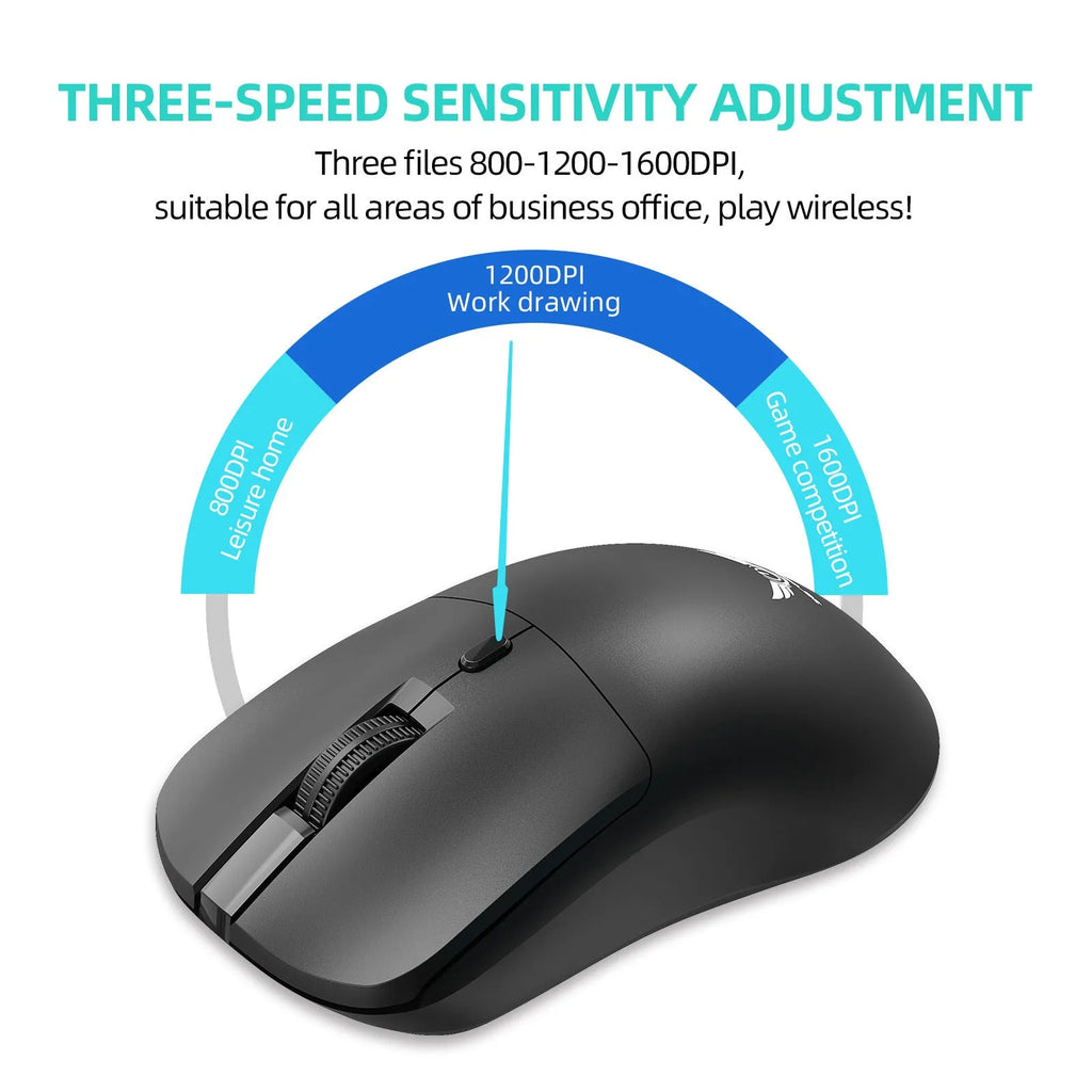 Black wireless mouse with three-gear audio button for laptop computers