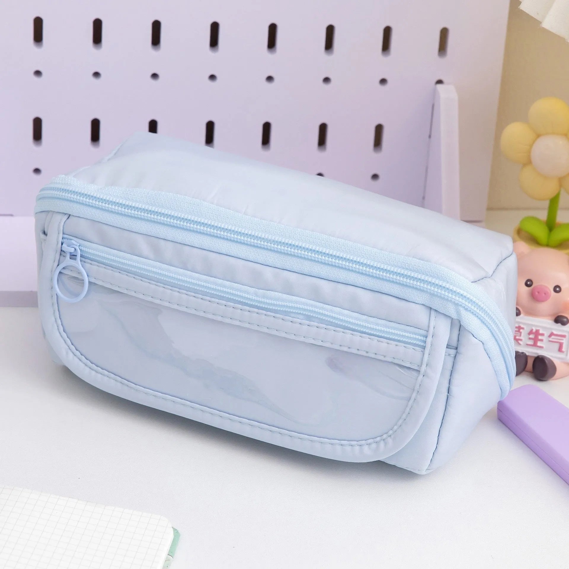 Ten-layer flip canvas pencil case in Korean style with multiple compartments