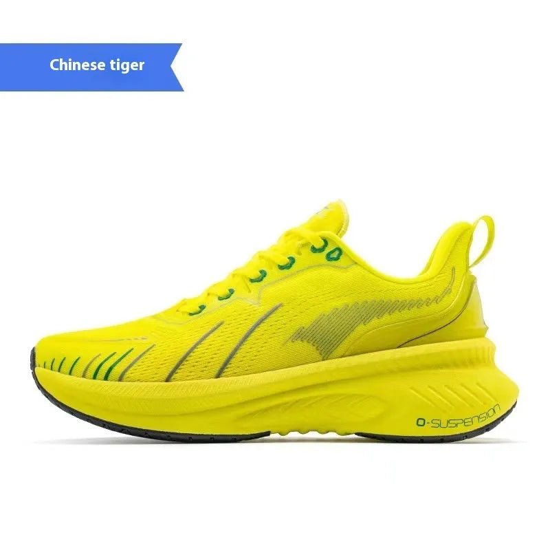 Low top running shoes with striped pattern, embroidery details, and rubber sole in multiple colour options