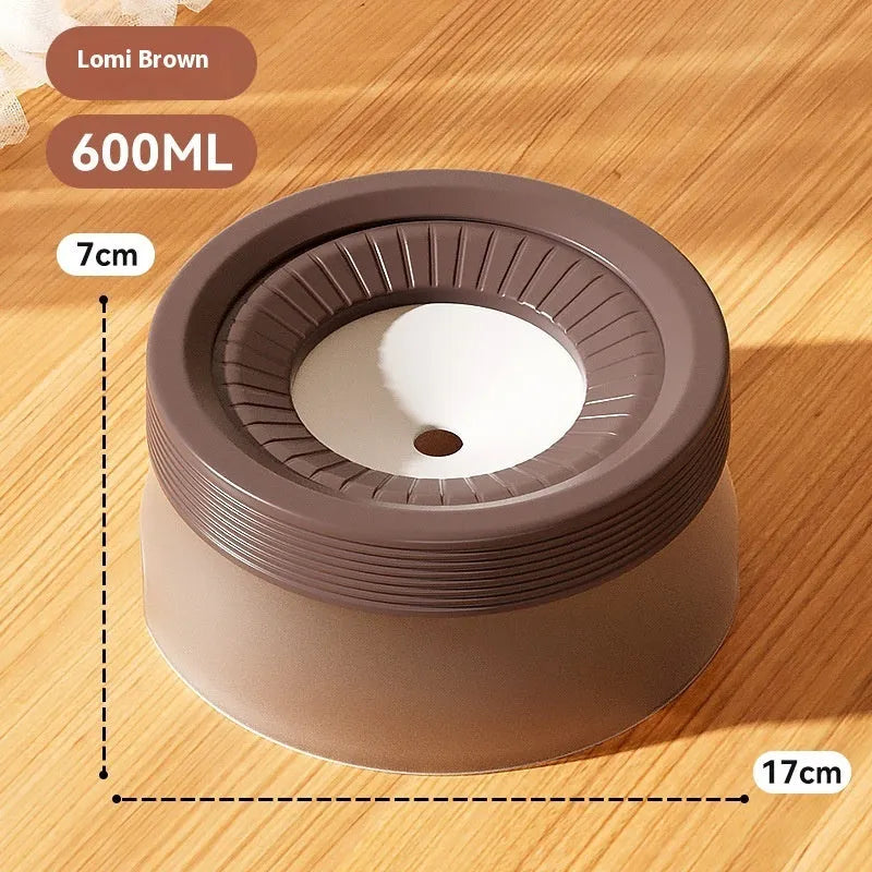 Suspended pet water bowl with non-wet mouth design in blue, green, and brown colours