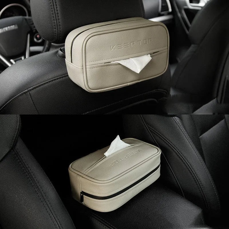 Black and beige PU leather hanging storage box for car and home organisation