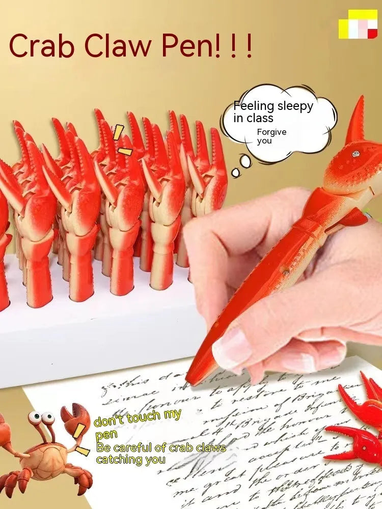 Creative crab pressing can clip ballpoint pen showing interactive mechanism and clip functionality