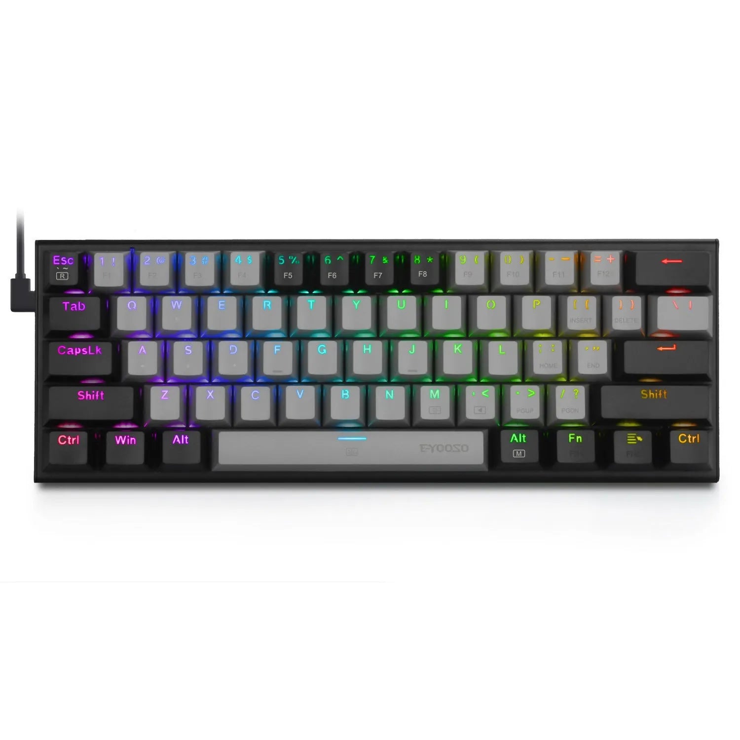 Z11 mechanical keyboard with aluminium case in black and grey colour scheme with green mechanical switches.