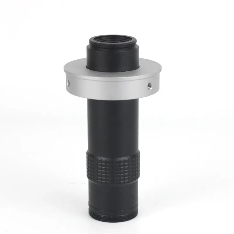 Black industrial camera monocular lens with 130x magnification range for precision inspection