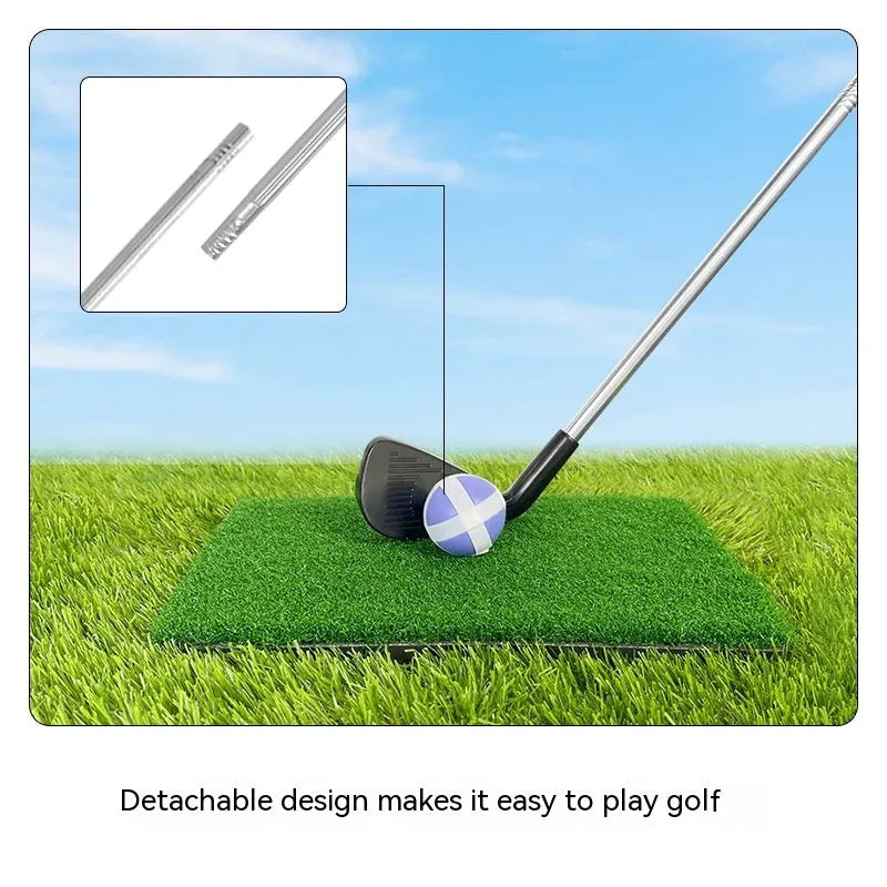 Metal golf practice club set showing adult and children's sizes for outdoor sports