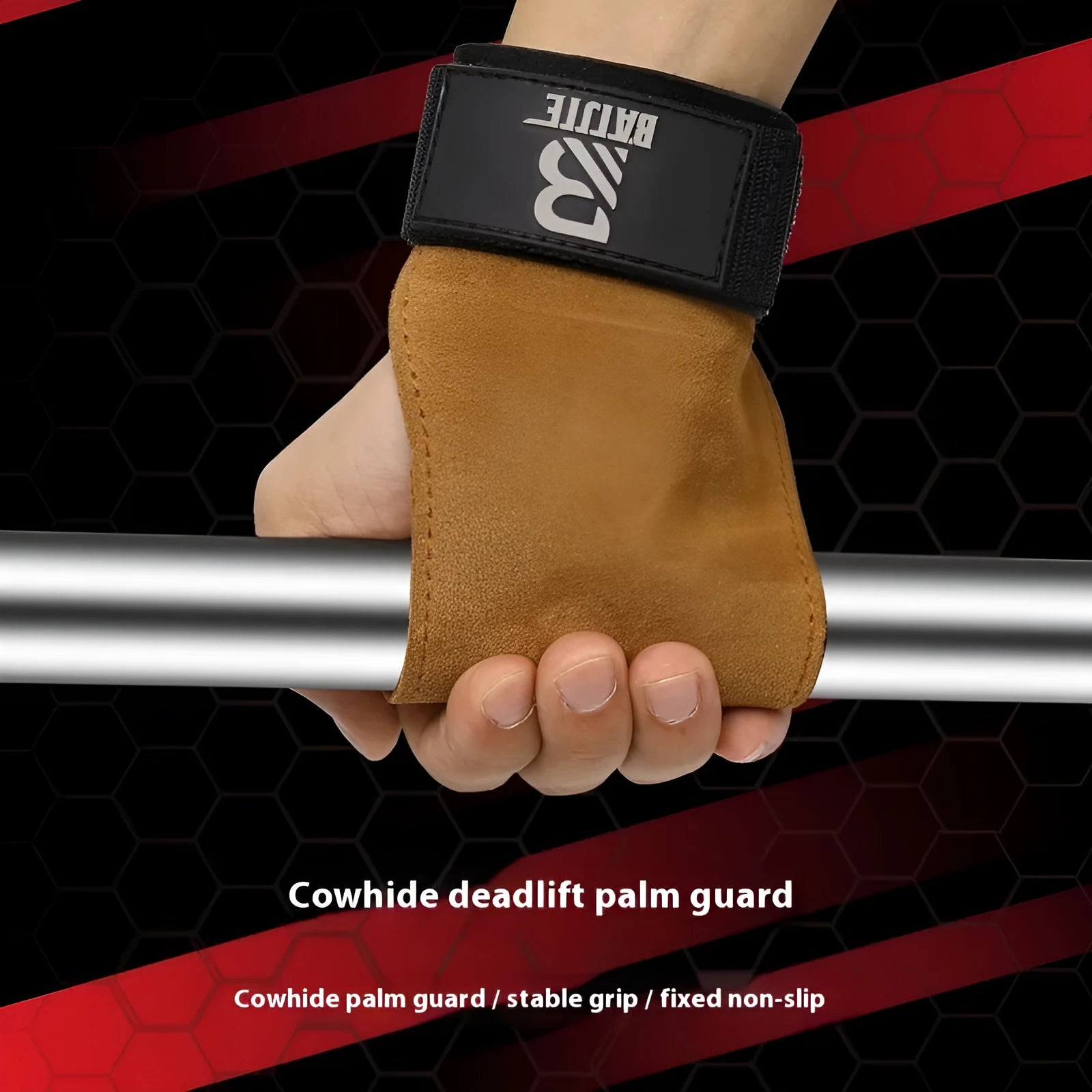 A pair of brown fitness wrist protectors for gym equipment and pull-up bar exercises.