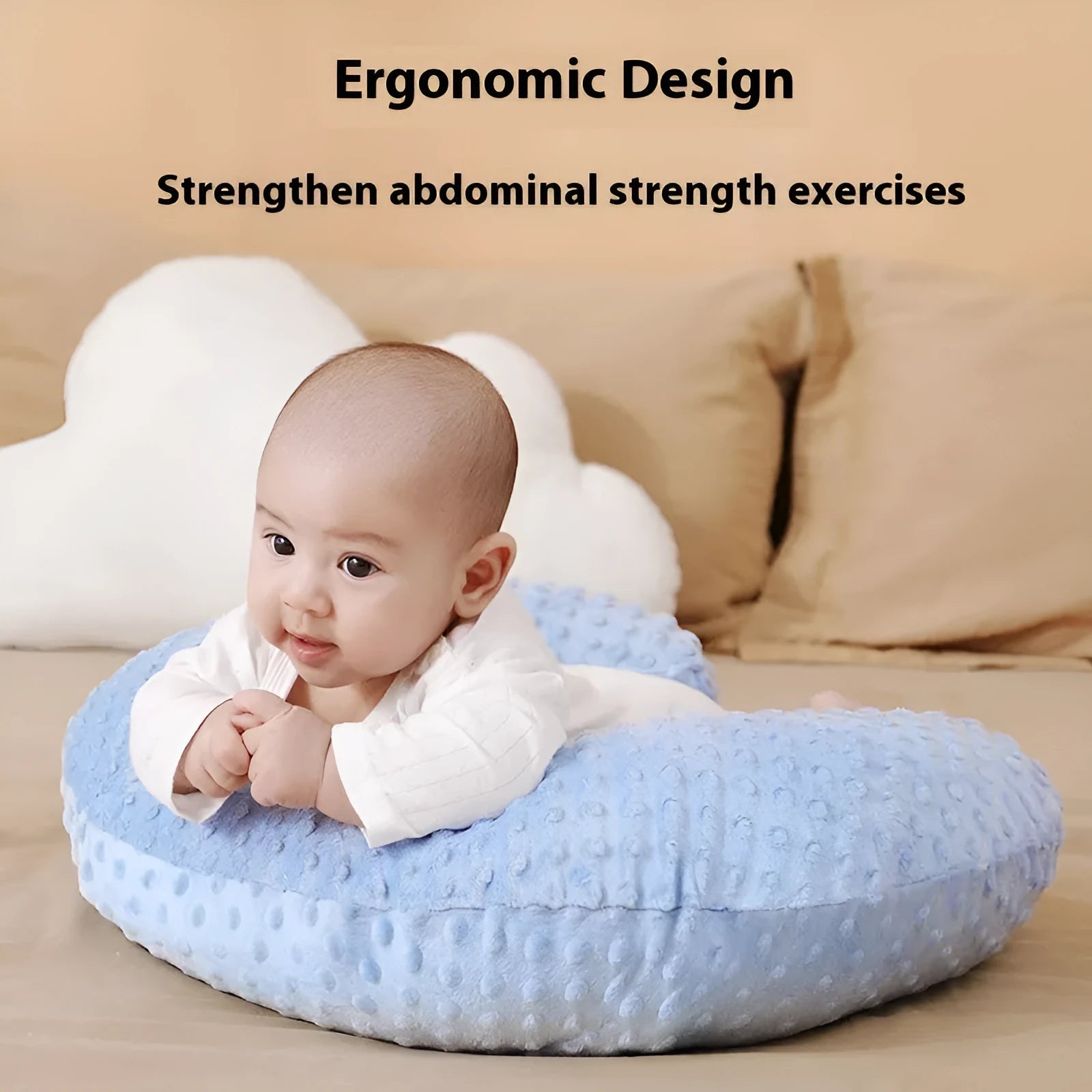 Grey nursing pillow with removable pillowcase for breastfeeding support and milk spill prevention
