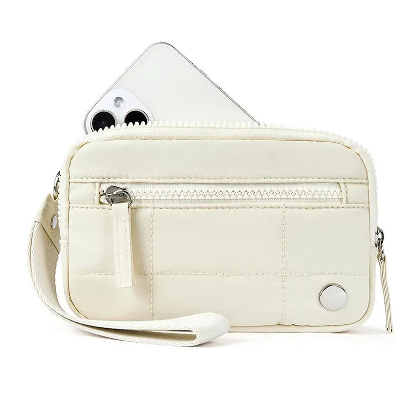 Waterproof quilted nylon handbag with transparent deck section in solid colour with urban simplicity styling