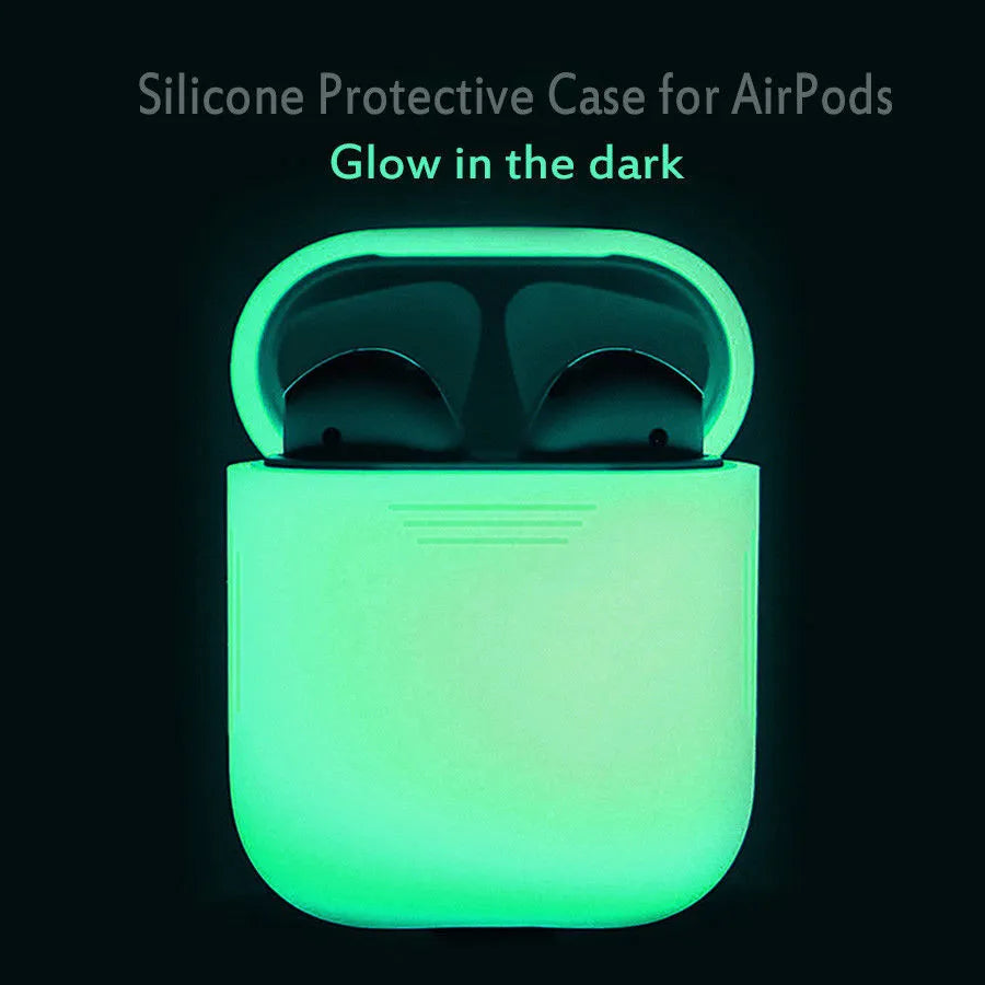 Silicone protective case for AirPods wireless earphones with luminous glow feature and flip-type opening