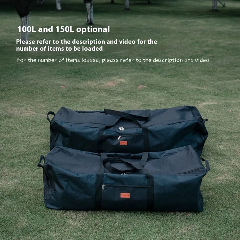 Green waterproof storage bag for camping tables and chairs with carrying handles