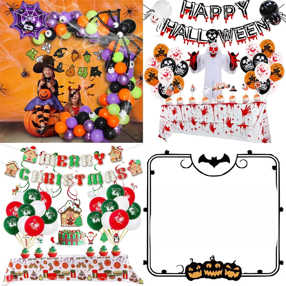 Black and white latex Halloween spider balloon arch decoration set.